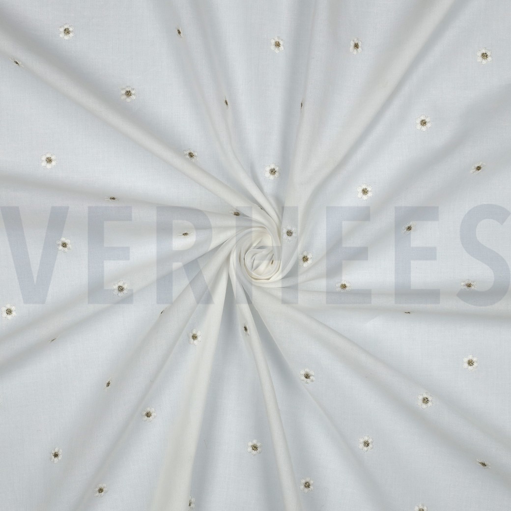 BAUMWOLLE VOILE STICKEREI LUREX BLUMEN WEISS #7