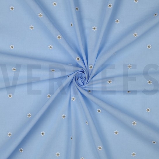 BAUMWOLLE VOILE STICKEREI LUREX BLUMEN HELLBLAU #7
