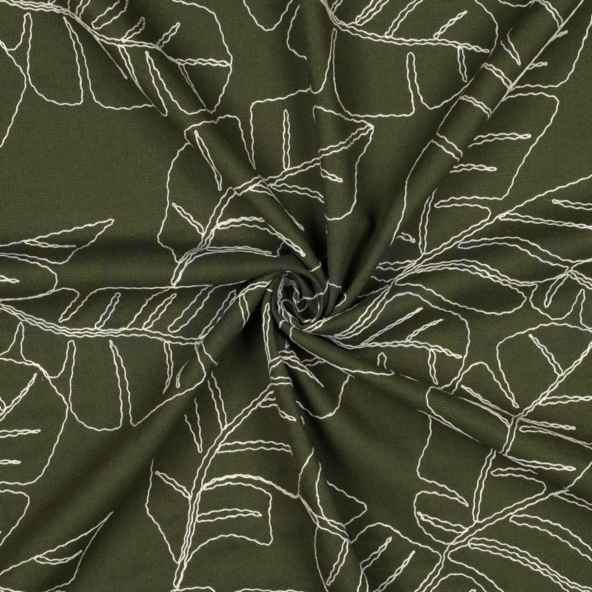 LINEN VISCOSE EMBROIDERY LEAVES FOREST GREEN (high resolution) #3