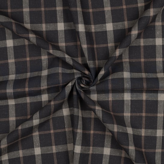 LINNEN VISCOSE GARENGEVERFD RUITEN BRUIN #7