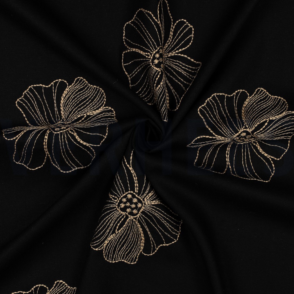LINNEN VISCOSE EMBROIDERY BLOEMEN ZWART #7