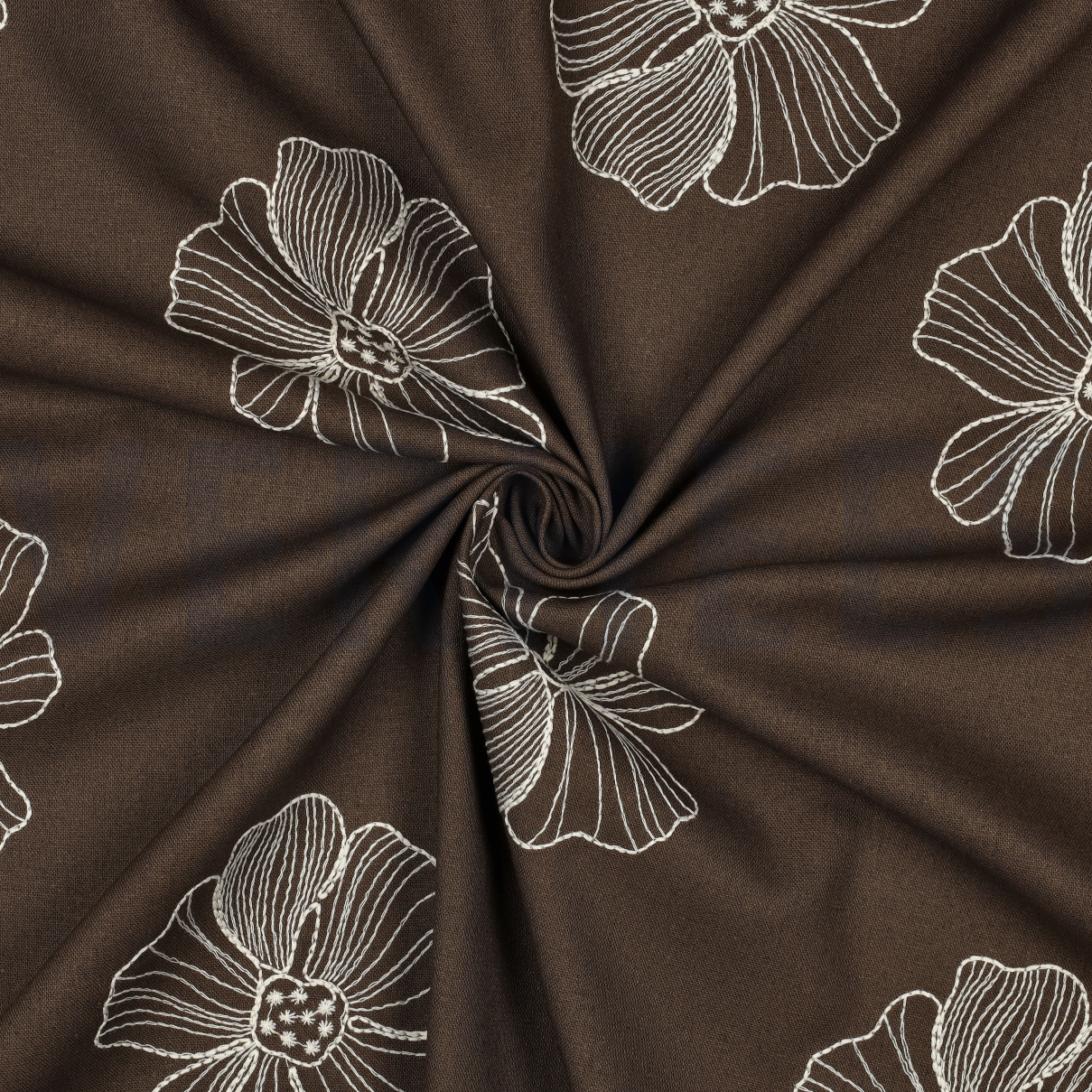 LIN VISCOSE BRODERIE FLEURS BRUN #7