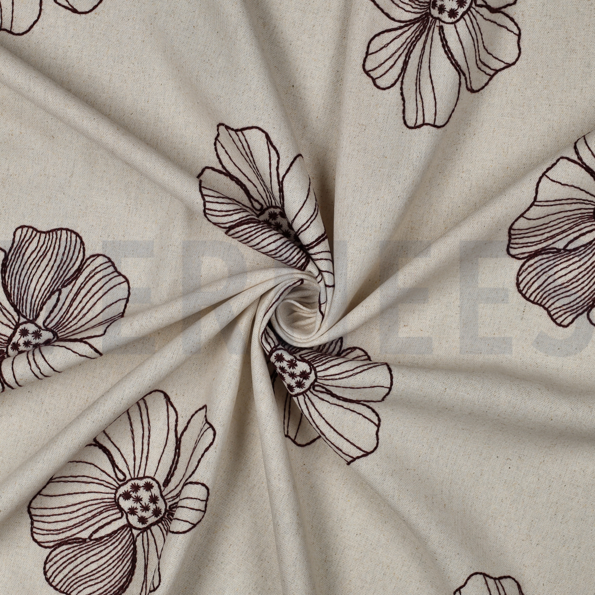 LINEN VISCOSE EMBROIDERY FLOWERS NATURAL #7