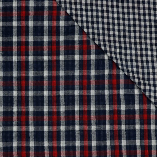 DOUBLE GAUZE DUBBELZIJDIGE RUITEN MARINEBLAUW #7