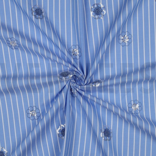 COTTON STRIPES SEQUINS FLOWERS BLUE #7