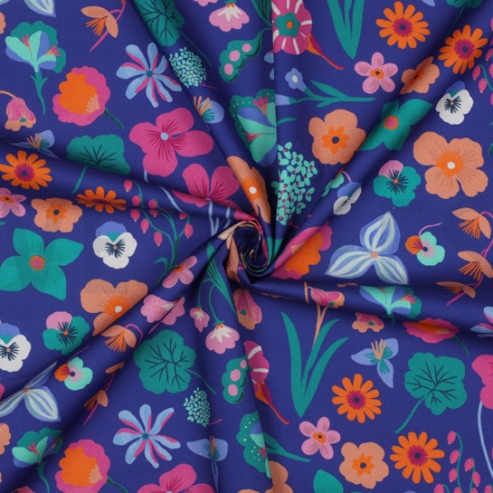 KATOENEN POPLIN DIGITAAL WEIDEBLOEM NERIDA HANSEN KONINGSBLAUW #7