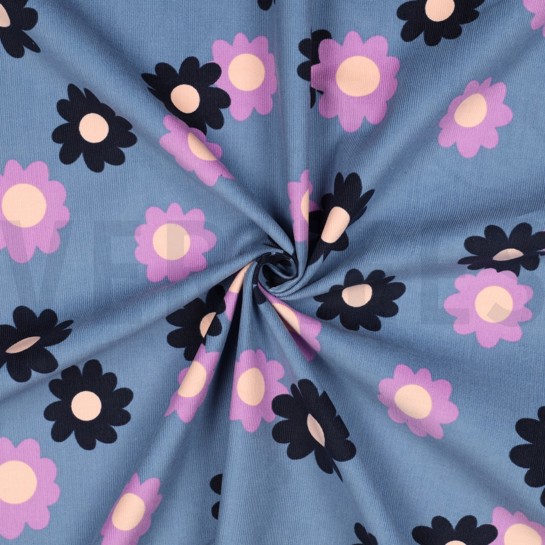 VELOURS MILLERAIES FLEURS JEAN BLEU #7