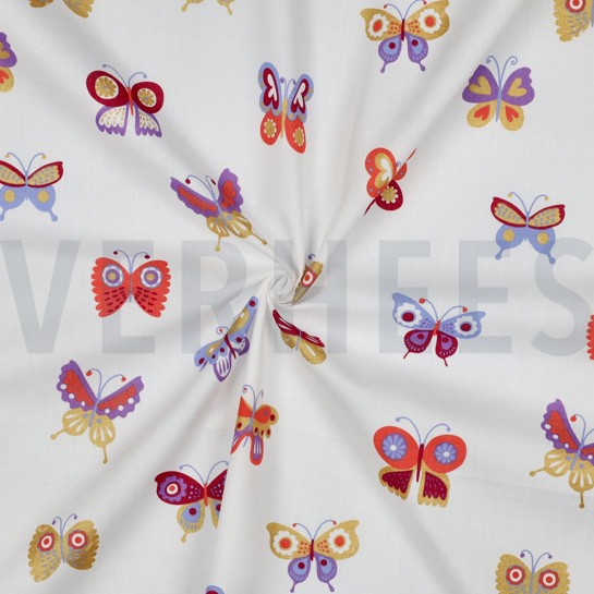 KATOENEN POPLIN FOLIE VLINDERS WIT #7