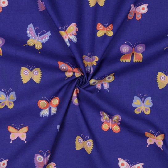 POPELINE DE COTON PAILLETTES PAPILLONS BLEU COBALT #7