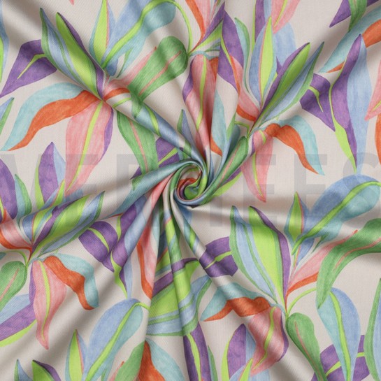 BAUMWOLLE SATIN DIGITAL BLÄTTER ECRU #7