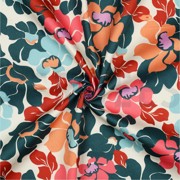 COTTON SATIN ABSTRACT FLOWERS DARK GREEN/PEACH (thumbnail) #3