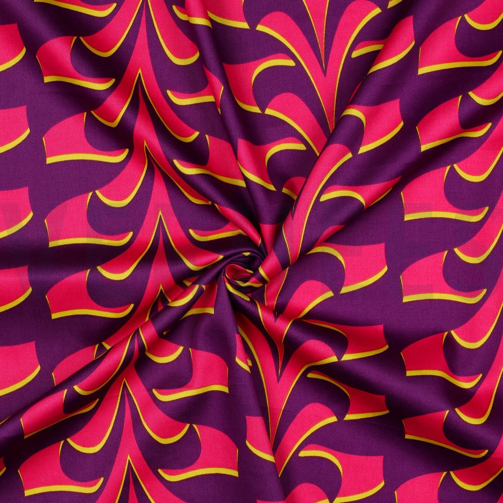 COTON SATIN ABSTRACT FLEURS VIOLET FONCÉ #7