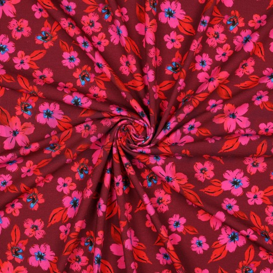 JERSEY DIGITAL FLOWERS PINK/RED #7