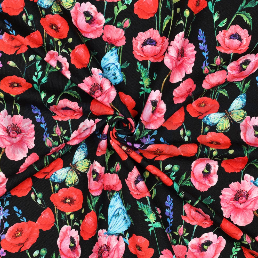 FRENCH TERRY DIGITAAL BLOEMEN ZWART #7