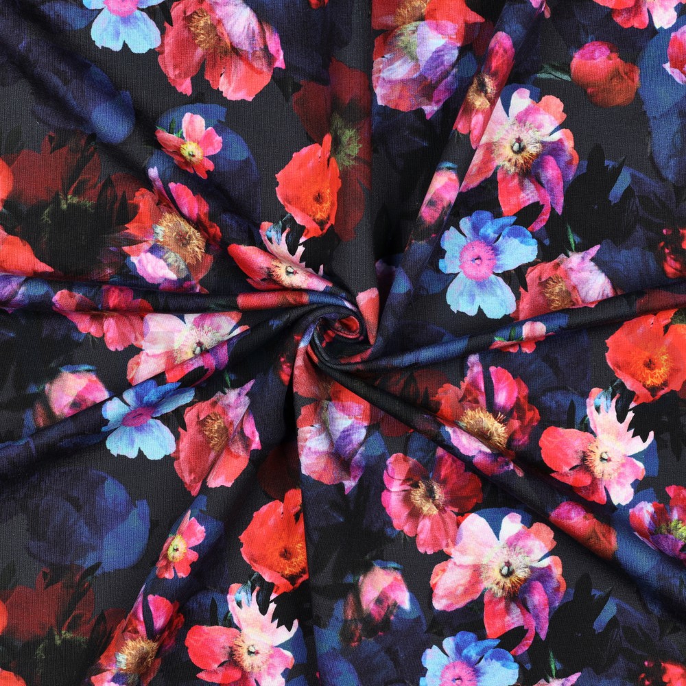 FRENCH TERRY DIGITAAL BLOEMEN MARINEBLAUW #7