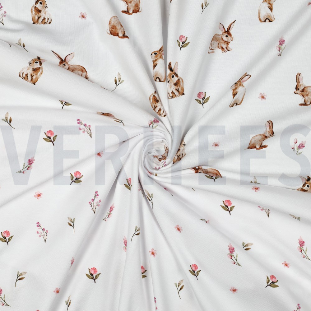 JERSEY DIGITAL KANINCHEN UND BLUMEN WEISS #7