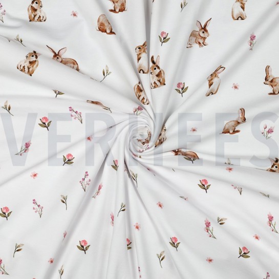 JERSEY DIGITAL KANINCHEN UND BLUMEN WEISS #7