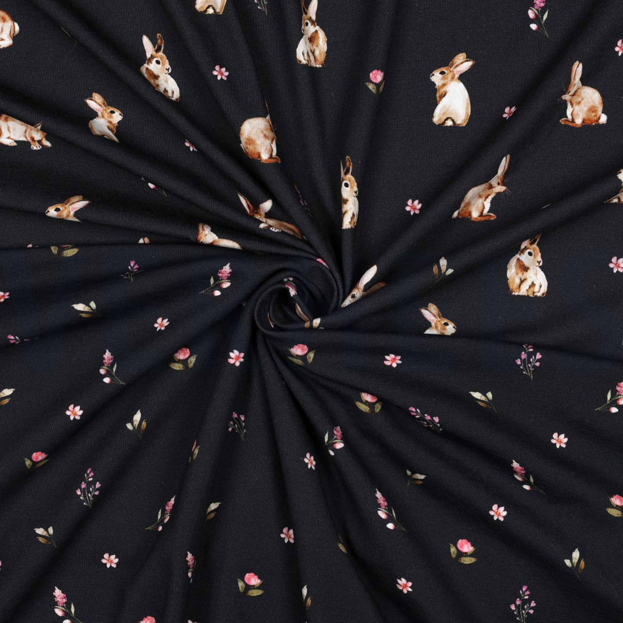 JERSEY DIGITAL RABBITS AND FLOWERS NAVY (high resolution) #3