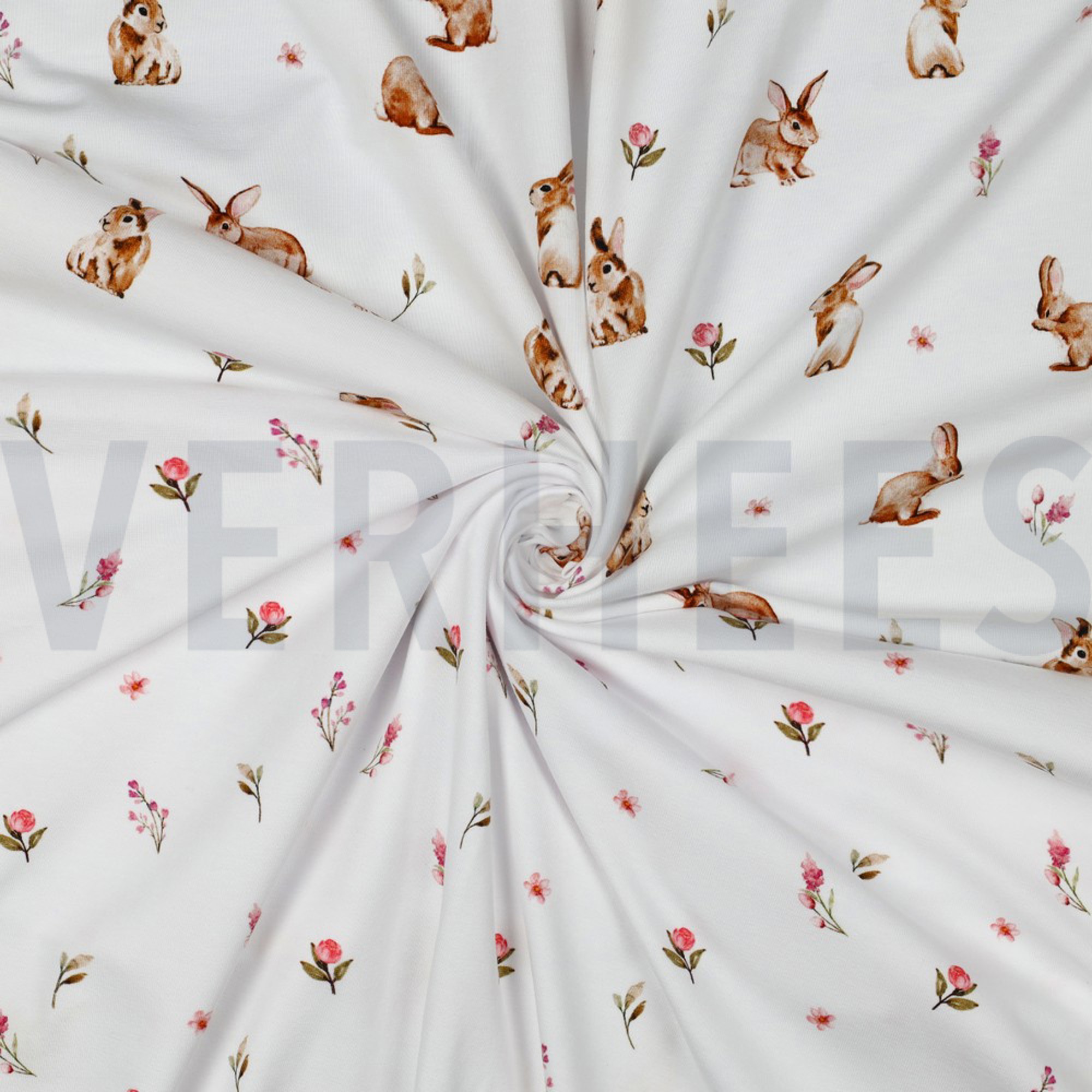 JERSEY DIGITAAL KONIJNEN EN BLOEMEN WIT (high resolution) #3
