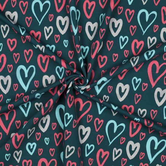 JERSEY GLITTER HEARTS PETROL #7