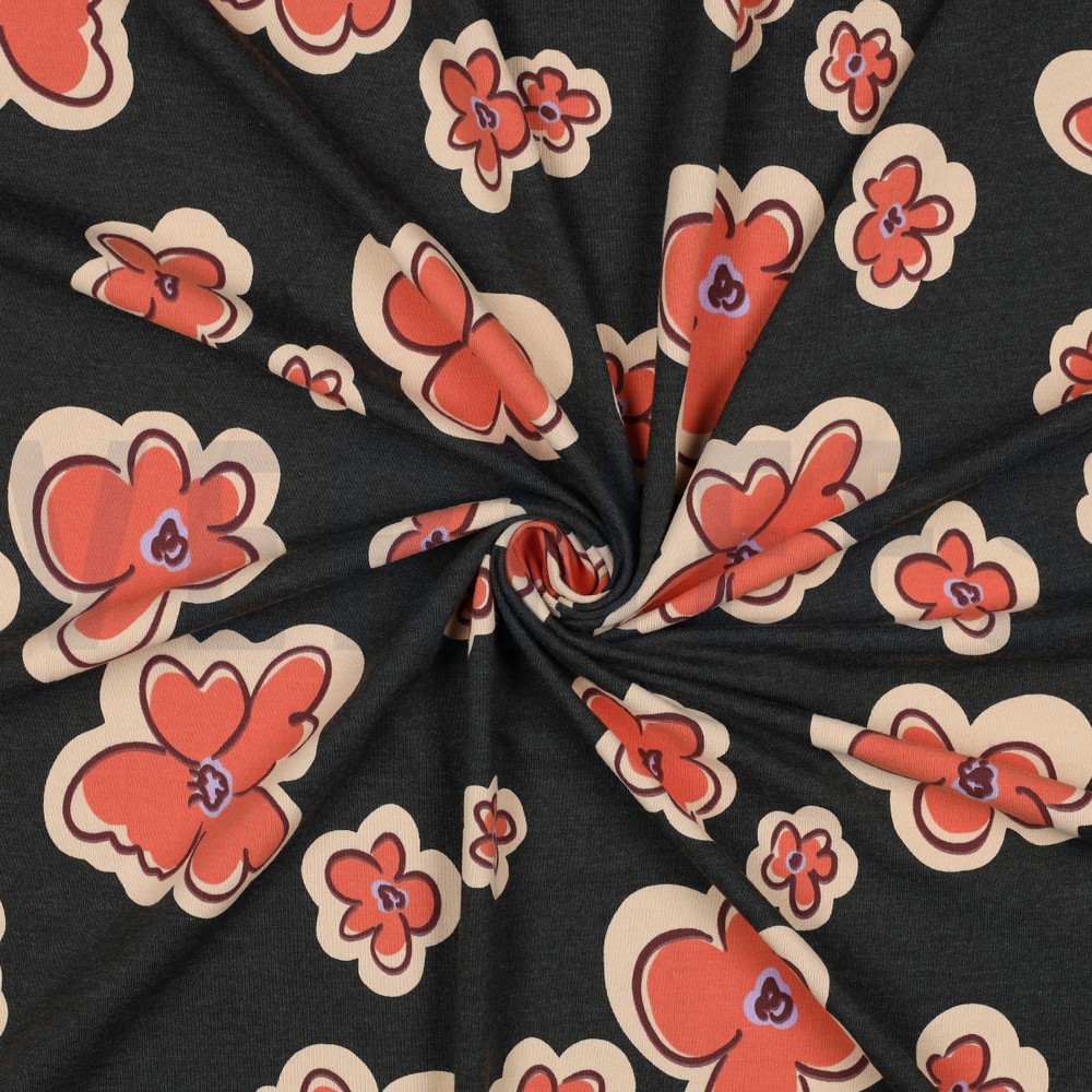 JERSEY MÉLANGE FLEURS ANTHRACITE CHINÉ #7