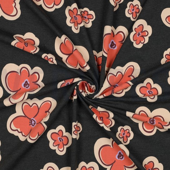 JERSEY MELANGE BLOEMEN ANTHRACIET GEMÊLEERD #7