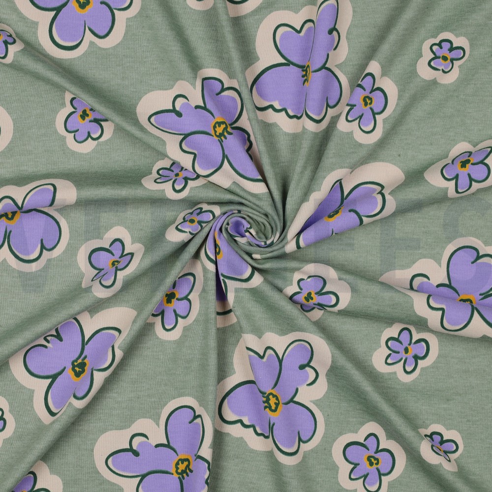 JERSEY MELANGE FLOWERS DARK MINT MELANGE #7