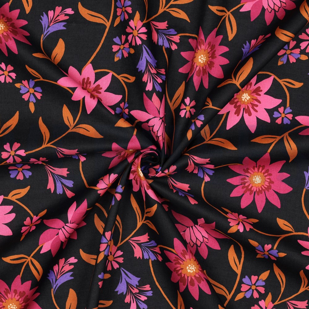 COTON VOILE FLEURS NOIR #7
