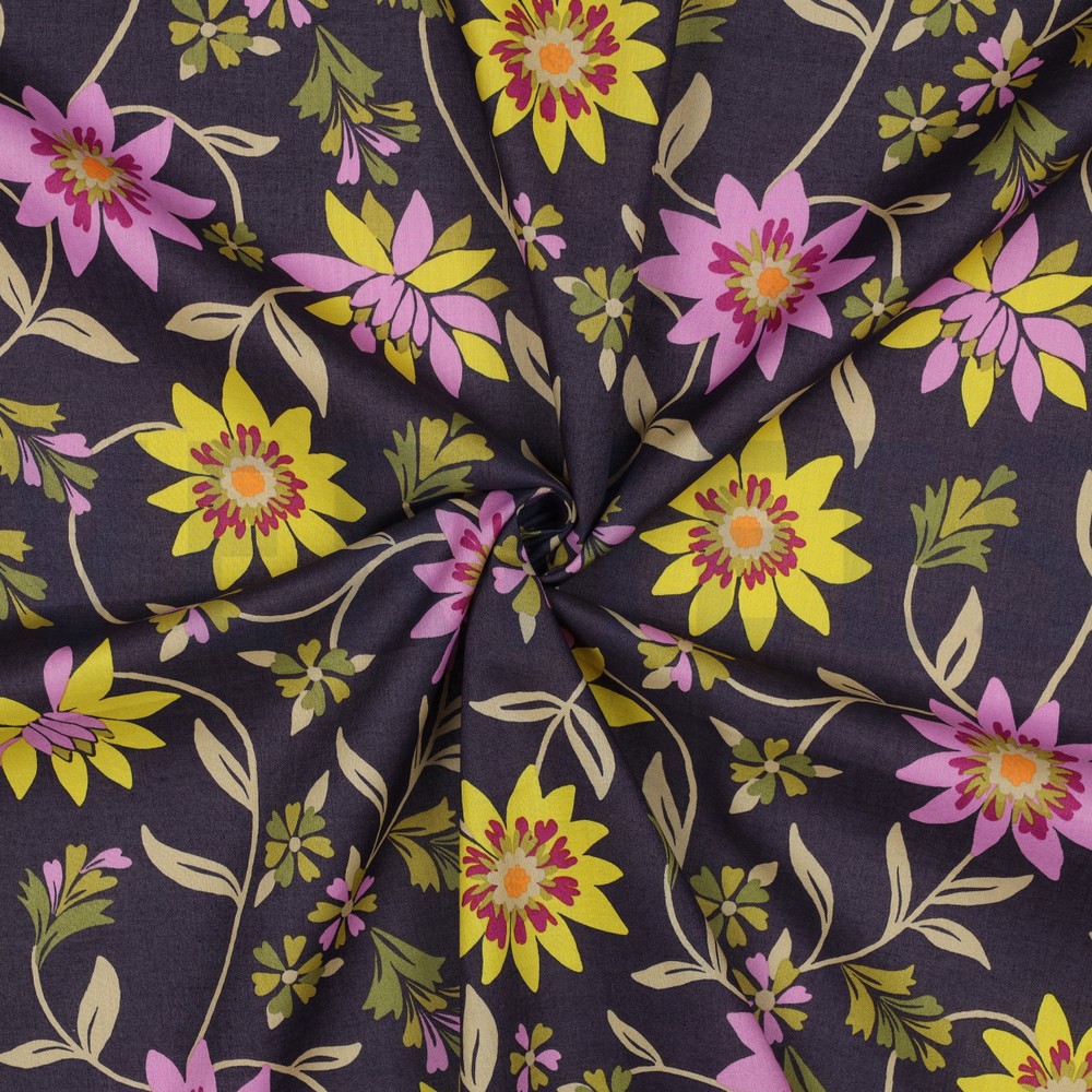 COTON VOILE FLEURS VIOLET FONCÉ #7