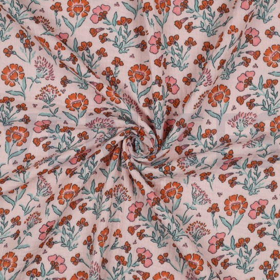 DOUBLE GAUZE BLOEMEN LICHTROZE/OUDROZE #7