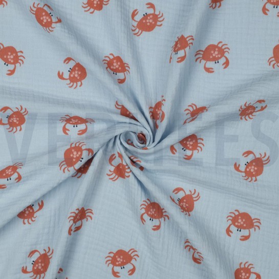 DOUBLE GAUZE GOTS CRABS LIGHT BLUE #7