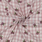DOUBLE GAUZE CHECKS EMBROIDERY FLOWERS MAUVE (thumbnail) #3