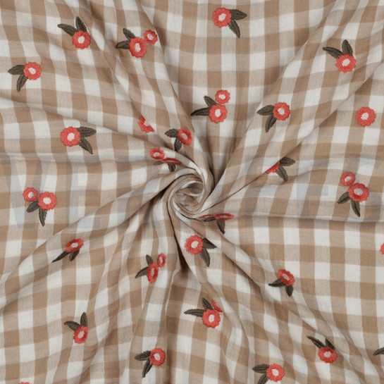 DOUBLE GAUZE RUITEN EMBROIDERY BLOEMEN BEIGE #7