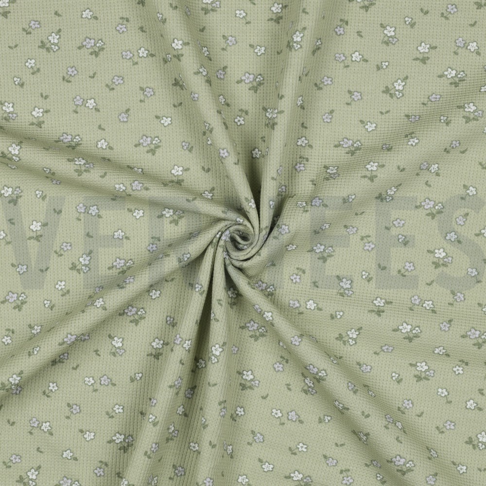 WAFFLE JERSEY FLOWERS SAGE #7
