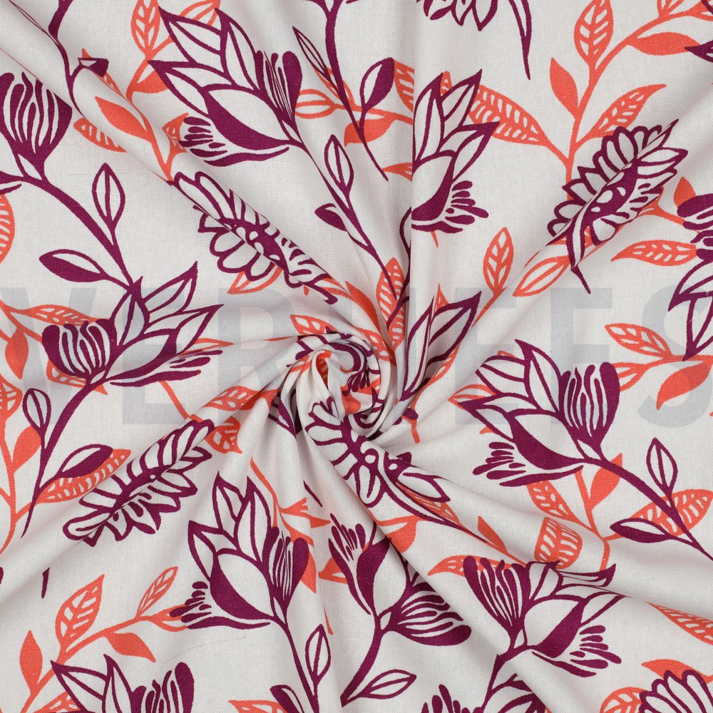 LEINEN VISKOSE BLUMEN LILA/VIOLETT #7