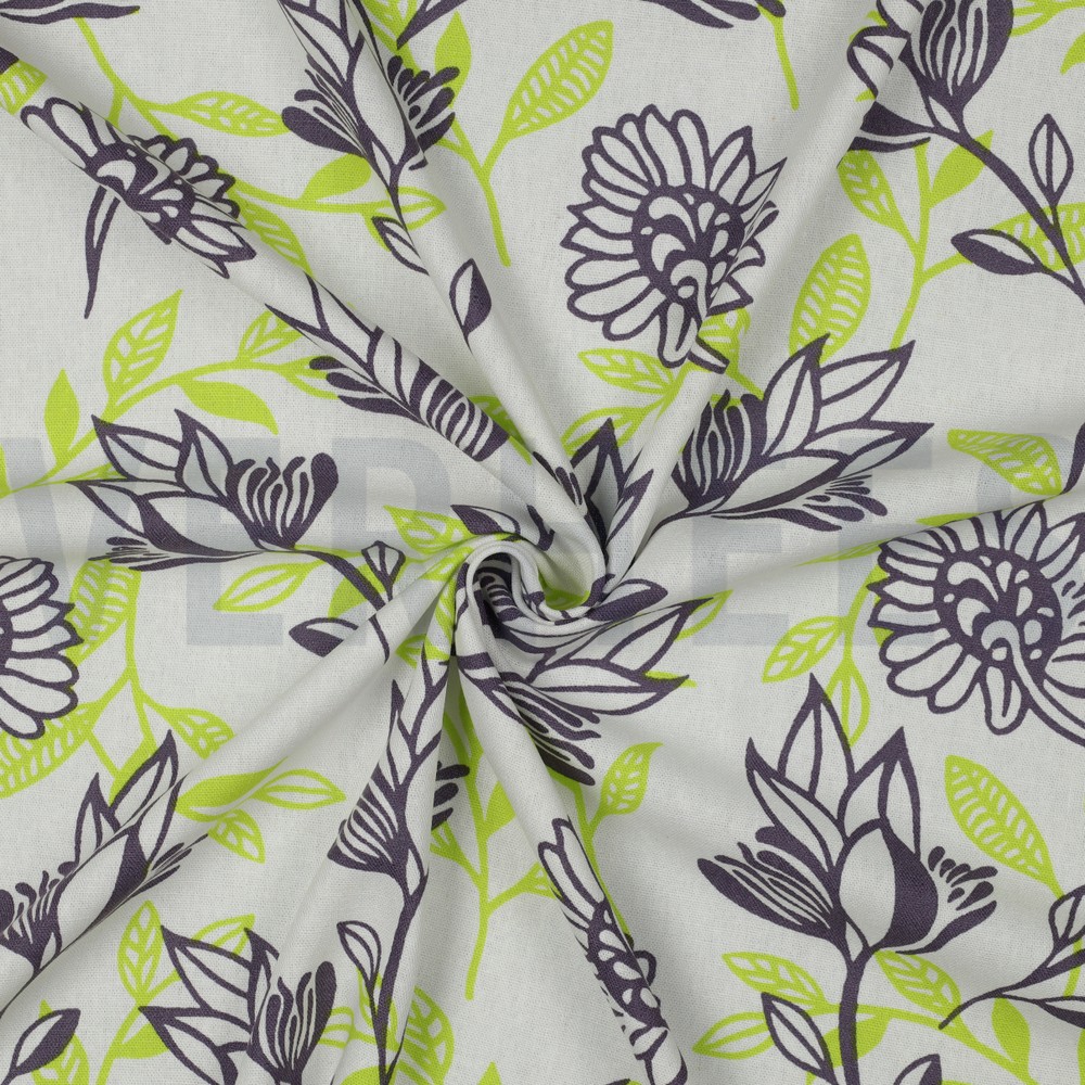 LINEN VISCOSE FLOWERS GREEN #7