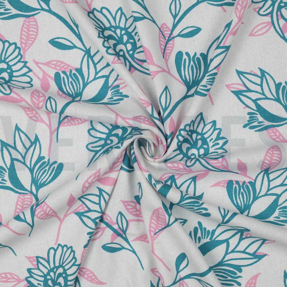 LIN VISCOSE FLEURS ROSE #7