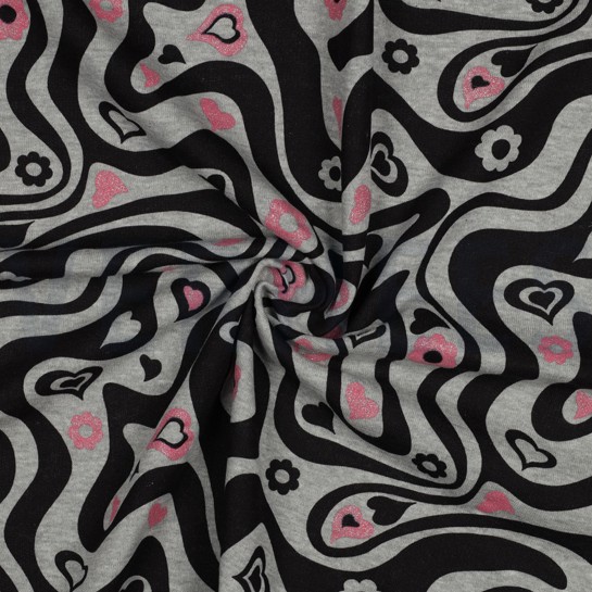 SWEAT MELANGE GLITTER RETRO BLOEMEN LICHTGRIJS GEMÊLEERD #7