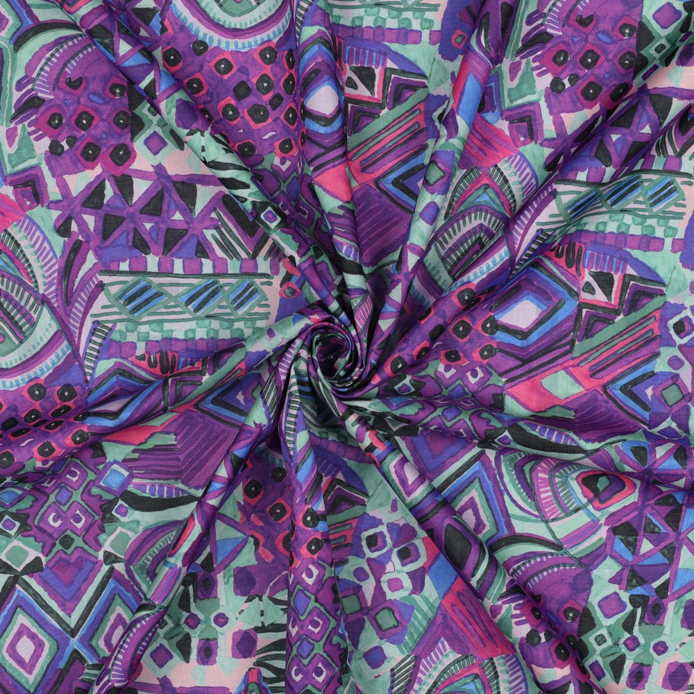 BAUMWOLLE VOILE DIGITAL ABSTRACT LILA/VIOLETT #7