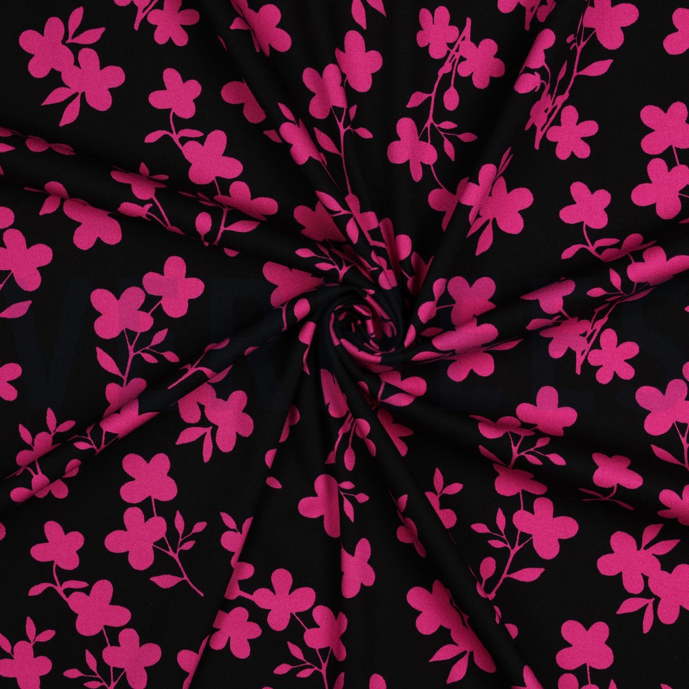 VISCOSE ROSELLA STRETCH BLOEMEN ZWART #7