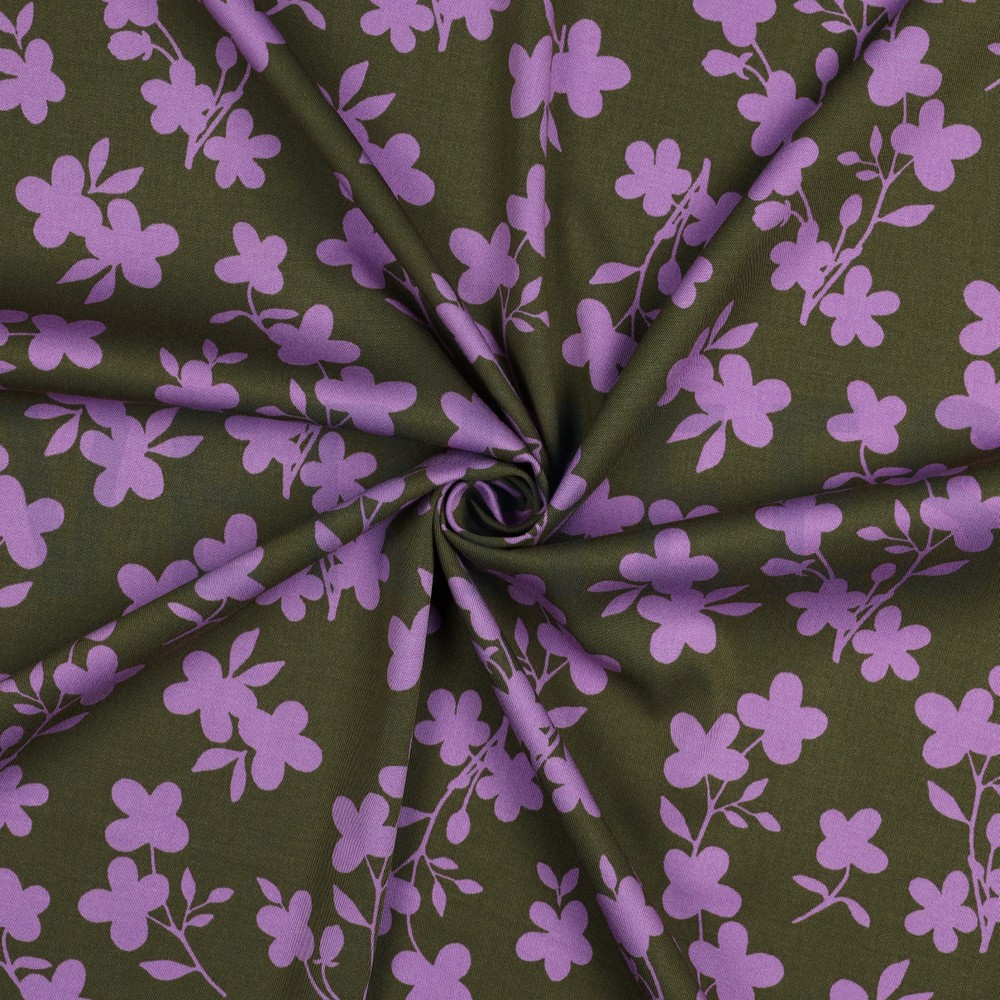 VISCOSE ROSELLA STRETCH FLOWERS ARMY GREEN #7