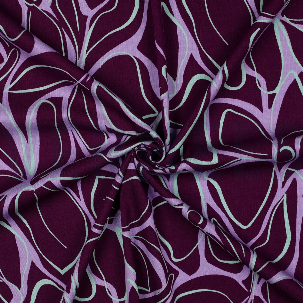 VISCOSE ROSELLA STRETCH ABSTRACT FLOWERS PURPLE #7