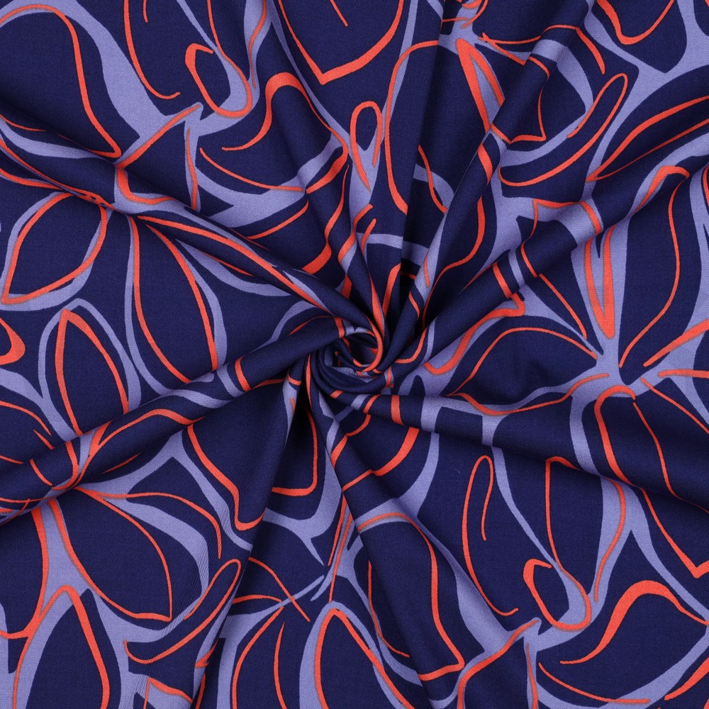 VISCOSE ROSELLA STRETCH ABSTRACT BLOEMEN MARINEBLAUW #7