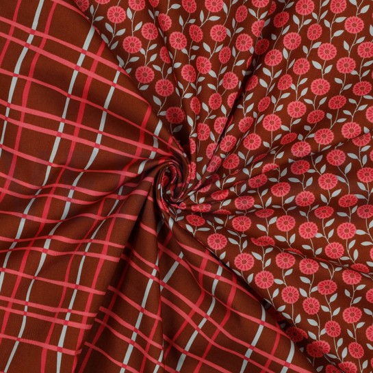 BAUMWOLLE POPELINE BLUMEN & KAROS KARAMELL #7