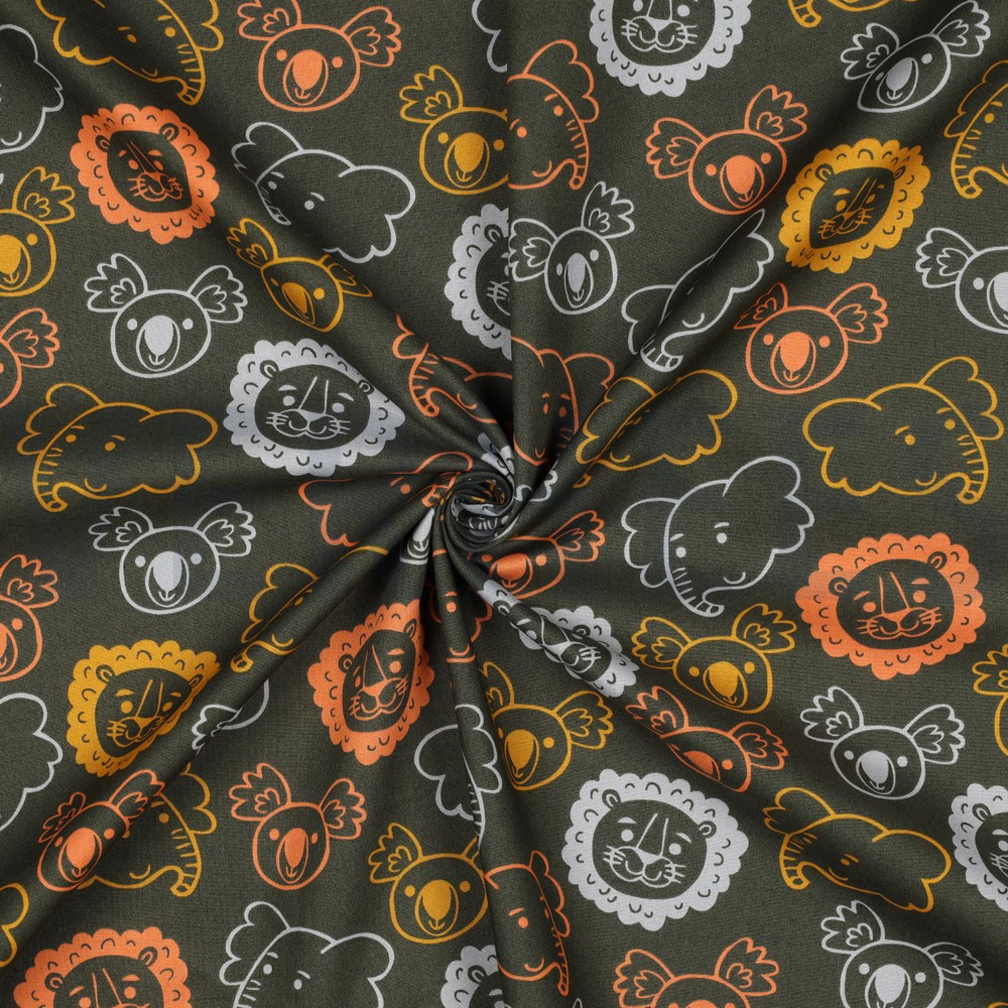 FINE POPLIN SAFARI ANIMALS DARK GREEN (high resolution) #3