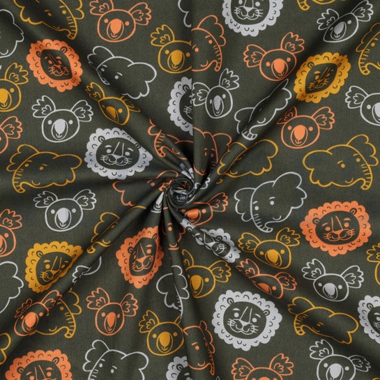 FINE POPLIN SAFARI ANIMALS DARK GREEN #7