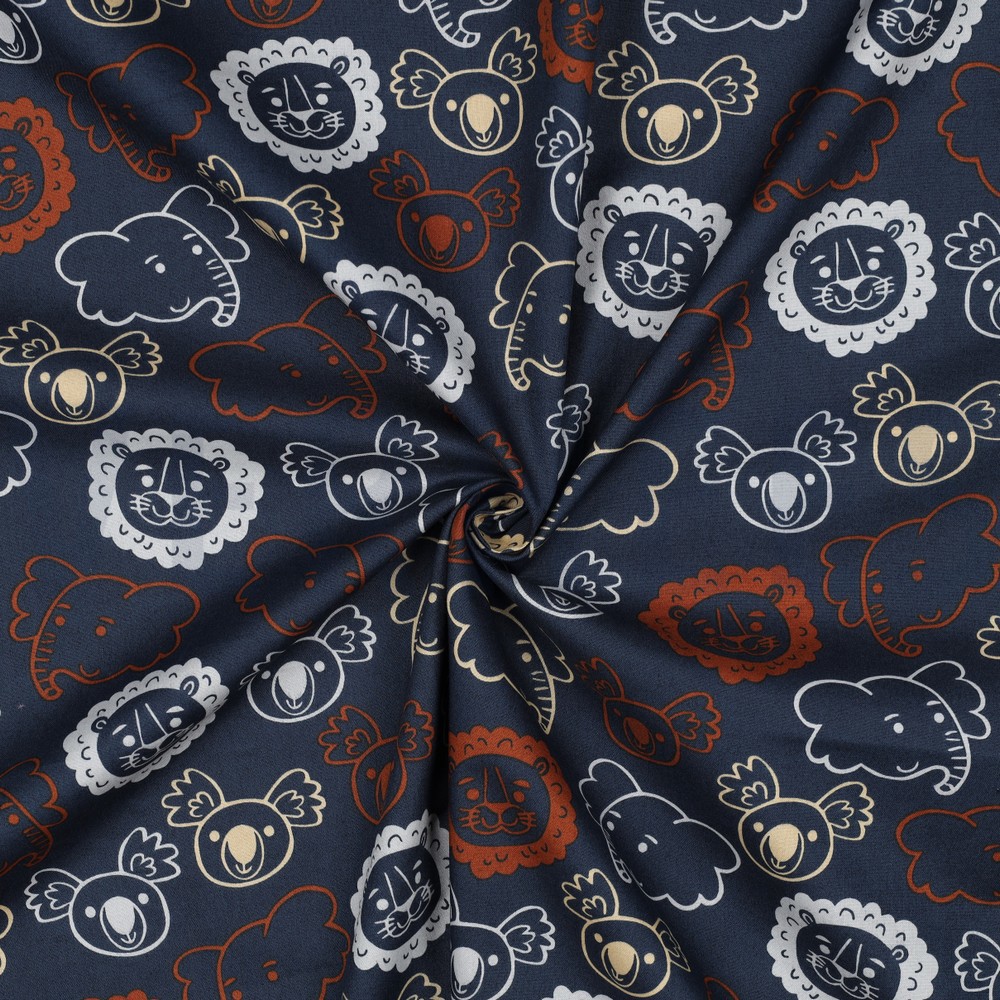 FINE POPLIN SAFARI ANIMALS NAVY #7