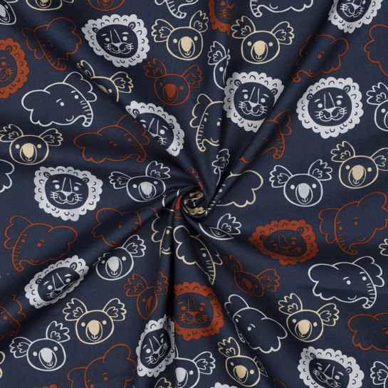 POPELINE DE COTON ANIMAUX SAFARI BLEU MARINE #7