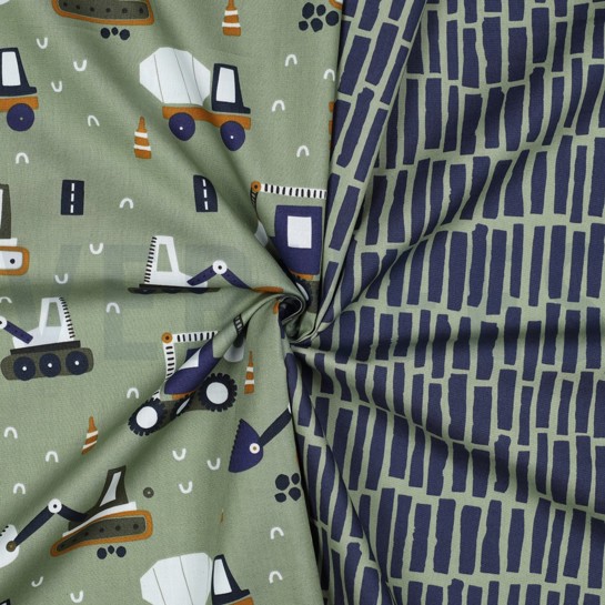 KATOENEN POPLIN VOERTUIGEN LEGERGROEN #7