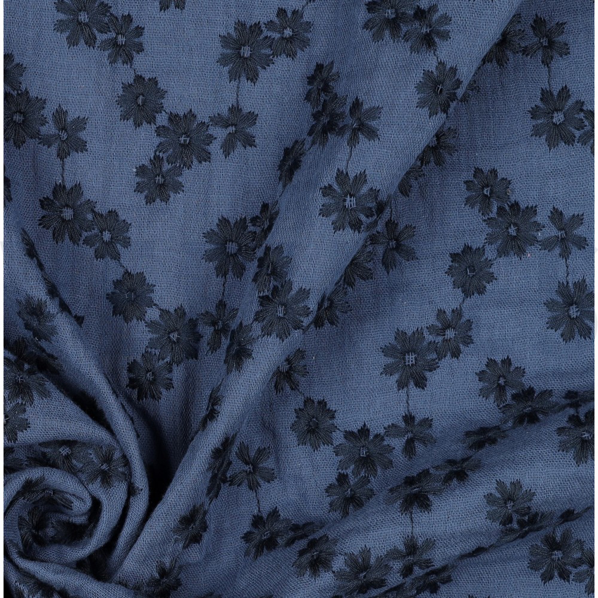 DOUBLE GAUZE EMBROIDERY BLOEMEN JEANSBLAUW (high resolution) #3